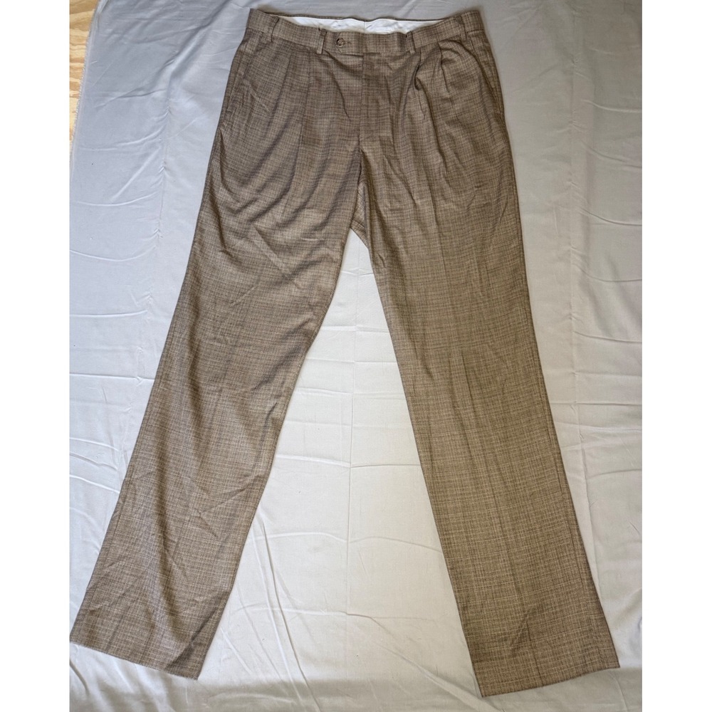 Ralph Lauren Mens Brown Glen Plaid Pleated Dress Pants 36W x 34L Trousers